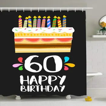 

Shower Curtain Set with Hooks 66x72 Happy Birthday Day Number 60 Greeting Signs Color Symbols Invitation Or Holidays Text Year