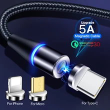 5А Магнитный зарядный кабель Быстрая зарядка 3,0 Micro USB зарядное устройство type C для IPhone XR MAX samsung S9 Магнитный шнур для телефона USB кабель