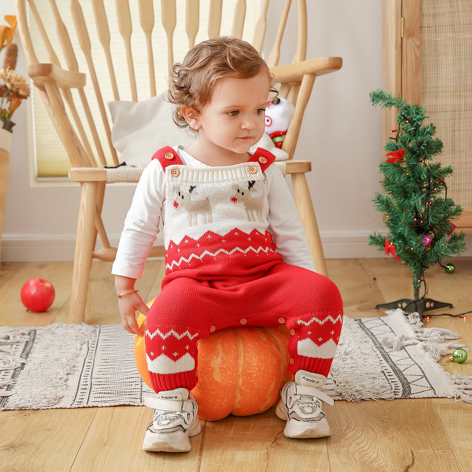 Одежда унисекс для новорожденных мальчиков и девочек с рождественским оленем Вязаный комбинезон на каждый день с длинными рукавами Рождественский Костюм