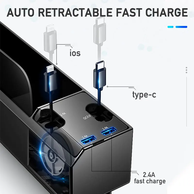 Car Seat Gap Storage Box with Dual USB Port and Charger Cable