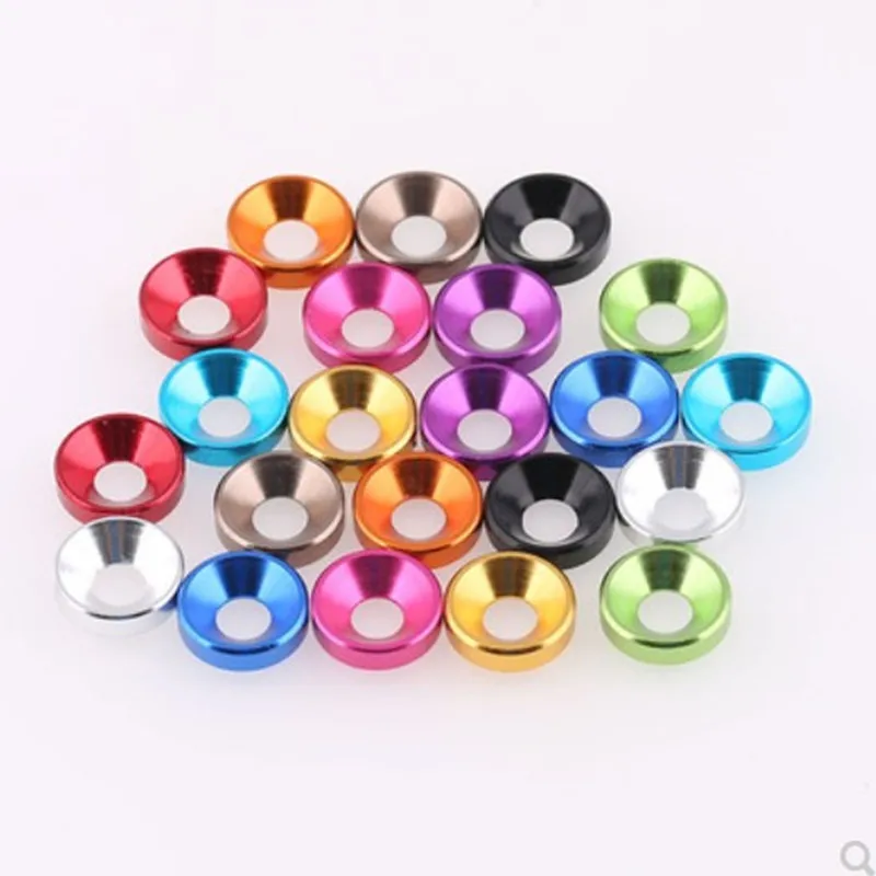 10pcs M2 M2.5 M3 M4 M5 M6 M8 알루미늄 다채로운 양극 처리 된 카운터 싱크 헤드 와셔 가스켓 A1