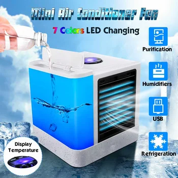 

New Portable Air Conditioner Mini USB Air Cooler Humidifier Purifier 7 Colors LED Light Desktop Air Cooling Fan for Office Home
