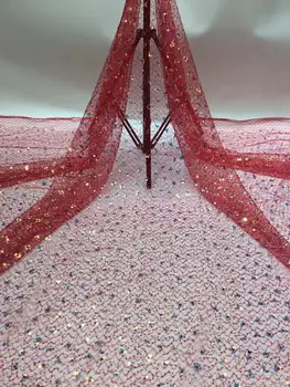 

French Sequins Lace Fabric For Wedding red Color 3d Flower African Nigerian High Quality 5yard Sequence Latest 2020 Style