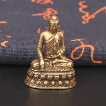 

Antique Bronze Buddha Statue Miniature Figurines Vintage Copper Shakyamuni Sculpture Brass Ornament Desktop Decoration Accessory