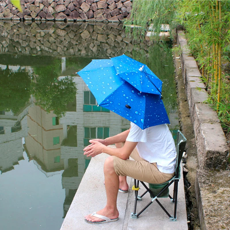 Pesca sombrero paraguas de doble-capa montado en la cabeza protección UV a  prueba de intemperie de sombrilla exterior paraguas plegable sombrero