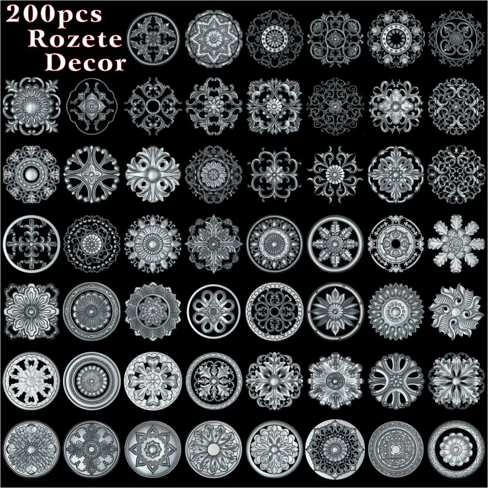 

200pcs 3D STL Model Round / square rosettes for CNC 3/4 AXLE Engraver Carvingbed Relief for CNC Router Aspire Artcam