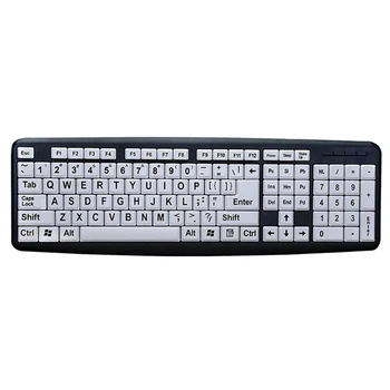 

USB Wired Keyboard for Low Vision Users with Large White Keys Black Letters for Old Men HJ55