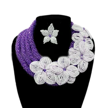 

Dudo Store Bridal Jewelery Set Purple and White Flowers African Beads Jewelry Set 4 Layers Bracelet Earrings Necklace Set 2019