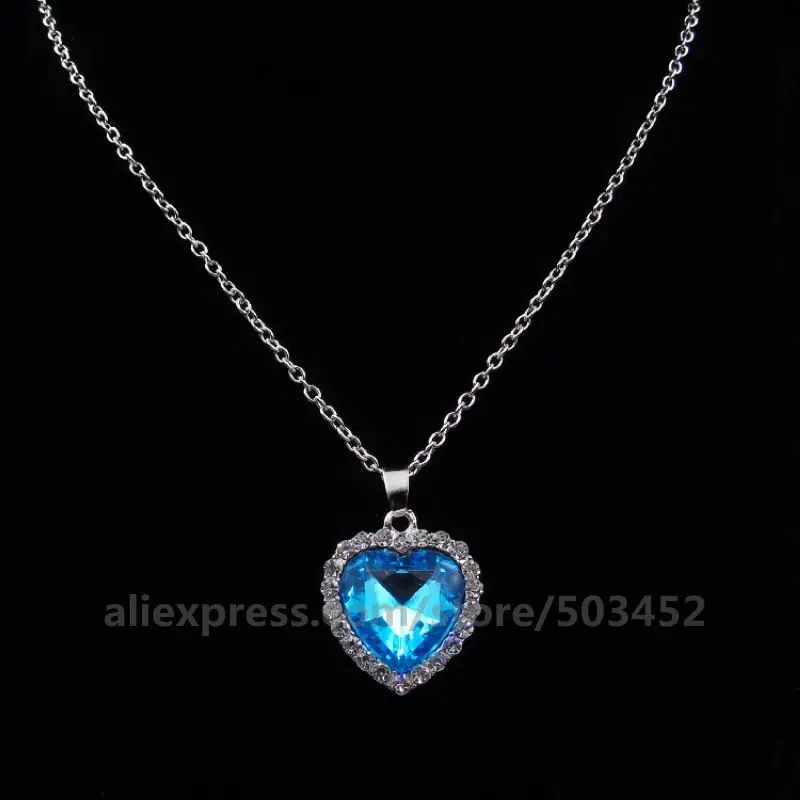 300 шт/партия Титаник, сердце ожерелье с ракушками для женщин синяя романтическая цепочка Кулон Сердце ожерелья модные свадебные украшения