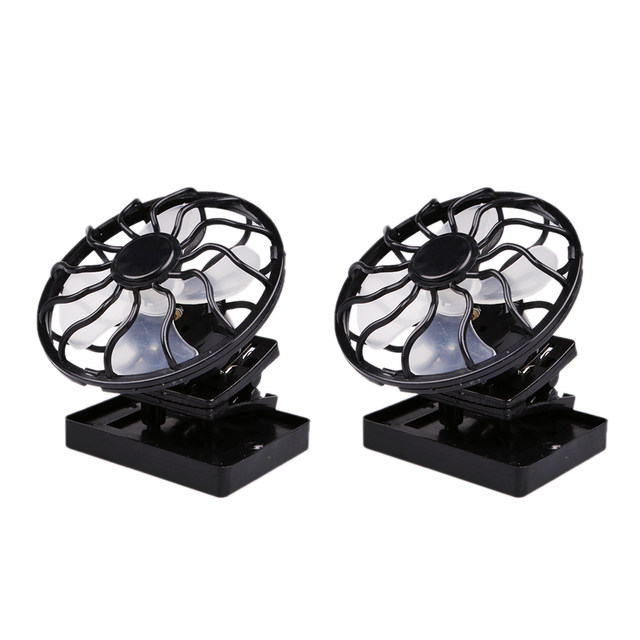 2Pcs ABS Plastic Sun Power Fan Solar Cell Fan Mini Portable Travel Black 2Pcs ABS Plastic Sun Power Fan Solar Cell Fan Mini Portable Travel Black