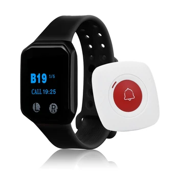 

BYHUBYENG Wireless Pager Restaurant Waiter Call System 1 Watch Receiver+10pcs Call Button Transmitter Bar Cafe Office