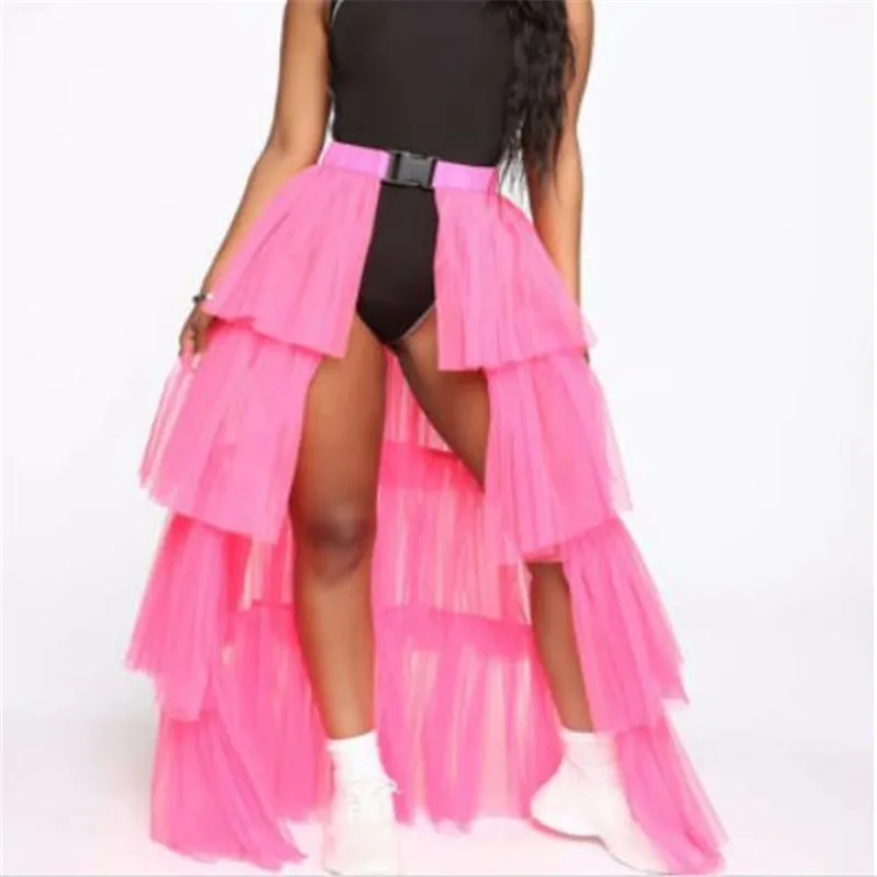 Pink Long skirt Модные женские юбки-пачки из тюля с разрезом спереди, осень, модные Клубные юбки с высокой талией и кисточками для праздников и вечеринок - Цвет: Pink Long skirt