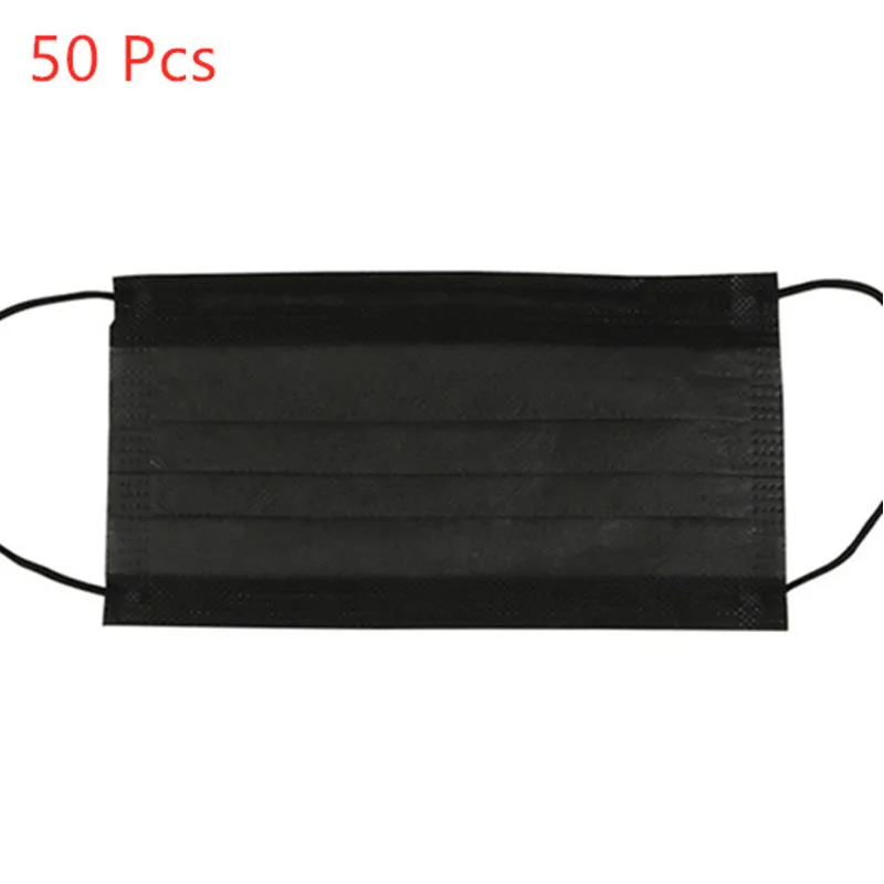 

50 Pcs Mouth Mask Black Color Disposable Face Protective Fabric Dust Cycling Mask Single Individually Packed