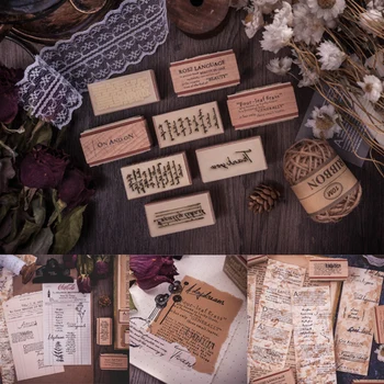 

1 PC Vintage Double-Sided Stamps Wooden Seal English Diary Cards Decor DIY Rubber Decorative Art Printing Stationery