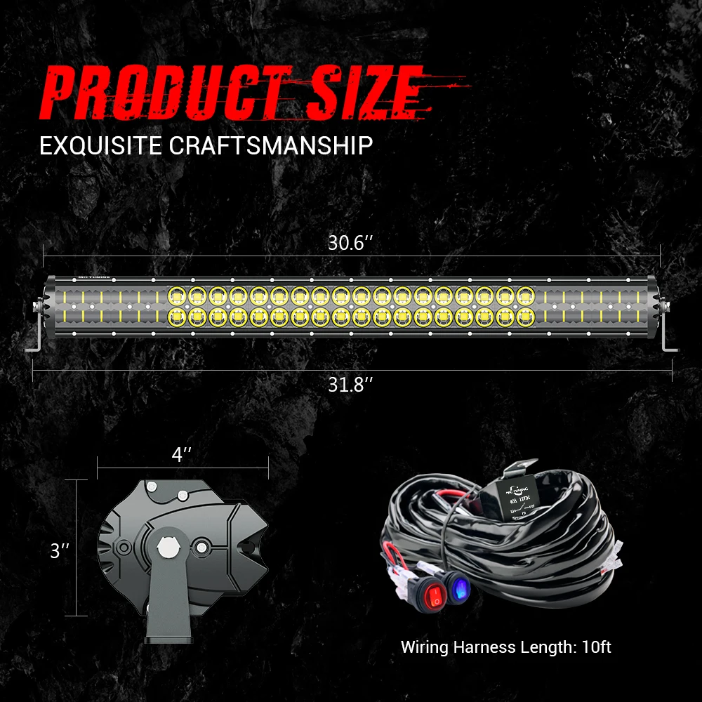 31" M1S Aerodynamic LED Light Bar OffRoad Driving Lamp 16200LM IceBlue Harness 31" M1S Aerodynamic LED Light Bar OffRoad Driving Lamp 16200LM IceBlue Harness