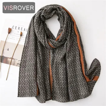 

VISROVER 2020 orange strip printing viscose summer scarf hemming edge Fashion brown Wraps Spring Shawls Hijab gift wholesales