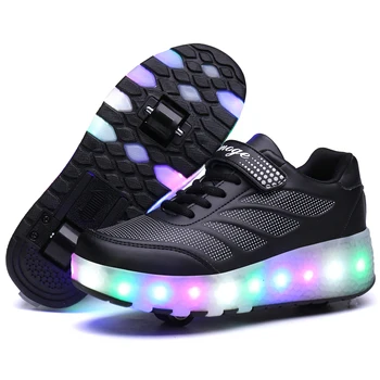 

Glowing Children Sneakers with Double wheels Kids Girls Boys Led Roller Shoes Pink Blue Black Wheel Shoes Size27-42