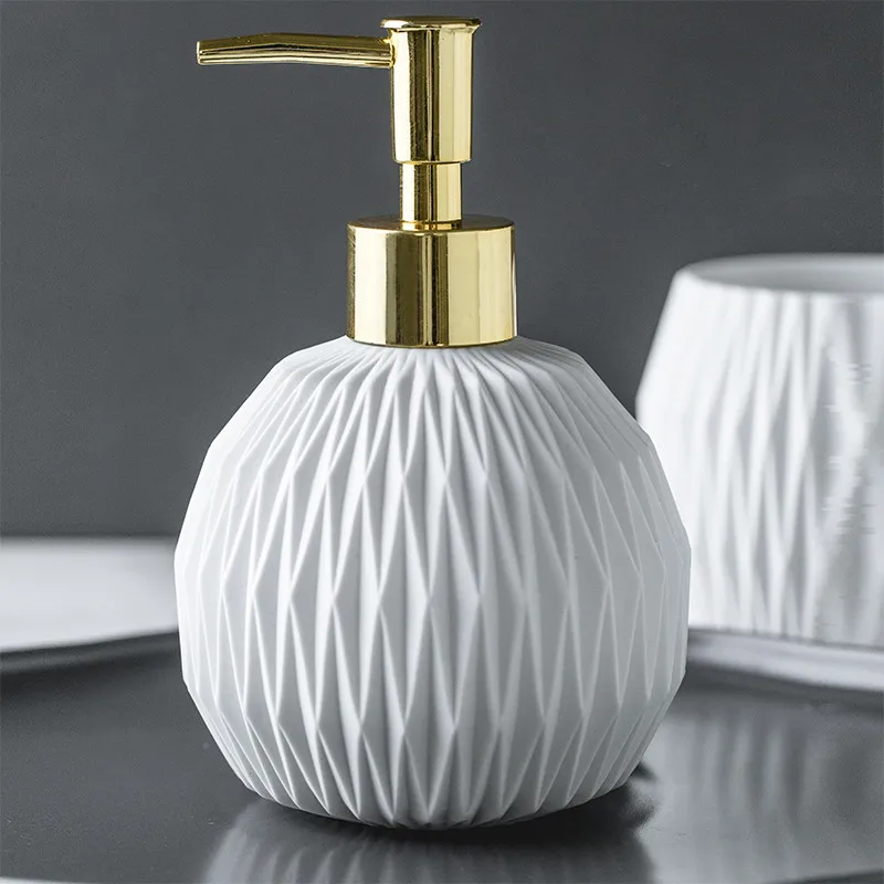 

Hand Liquid Soap Dispenser Ceramic Bathroom Shampoo Shower Gel Bottle With Stainless Steel Press type Gold Head Free Shipping