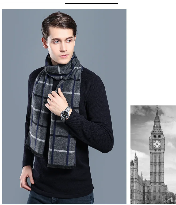 Luxury Brand Plaid Cashmere Scarf for Men Winter Warm Neckerchief Male Business Scarves Long Pashmina Christmas Gifts