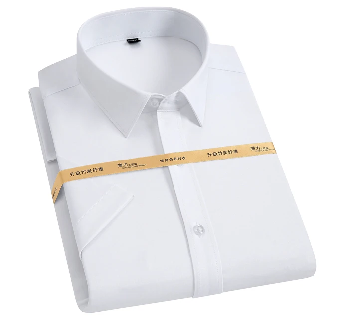 Summer Short Sleeve Men's Stretch Bamboo Fiber Shirts Pocket-less Design Standard-fit Formal Business Solid Basic Dress Shirt mens short sleeve shirts clearance