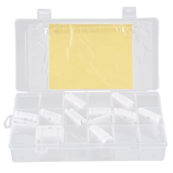 

Embroidery Floss Organizer Box - 17 Compartments with 100 Hard Plastic Floss Bobbins and 480 Floss Number Stickers. (Full Set)