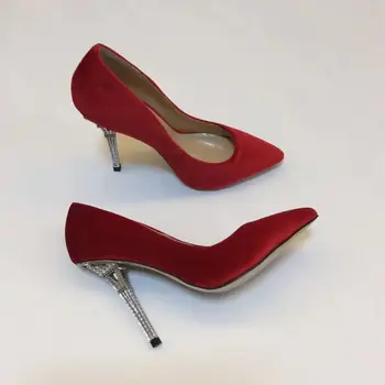 

2020 Spring women's pointed toe high-heeled Red velvet shoes high quality high heels women dress shoes EU35-42 size BY760