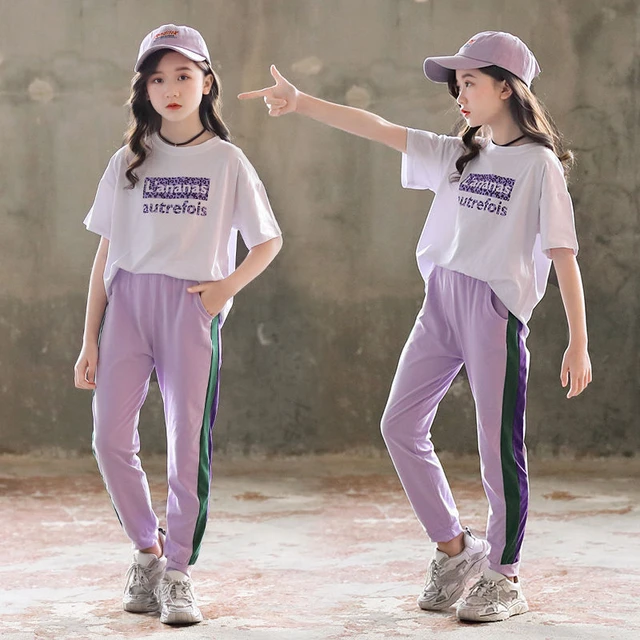 Fashion 2023 Summer Girls Clothes Sets Kids Sport T-shirt + Long Pants Baby Children's  Clothing