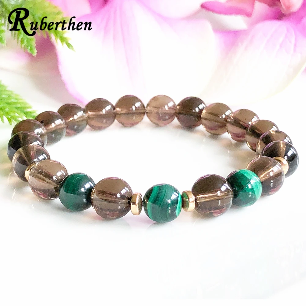 

Энергетический Браслет Ruberthen класса АА, малахит, натуральные драгоценные камни, исцеляющий дымчатый кристалл, браслет с защитой от ЭМП