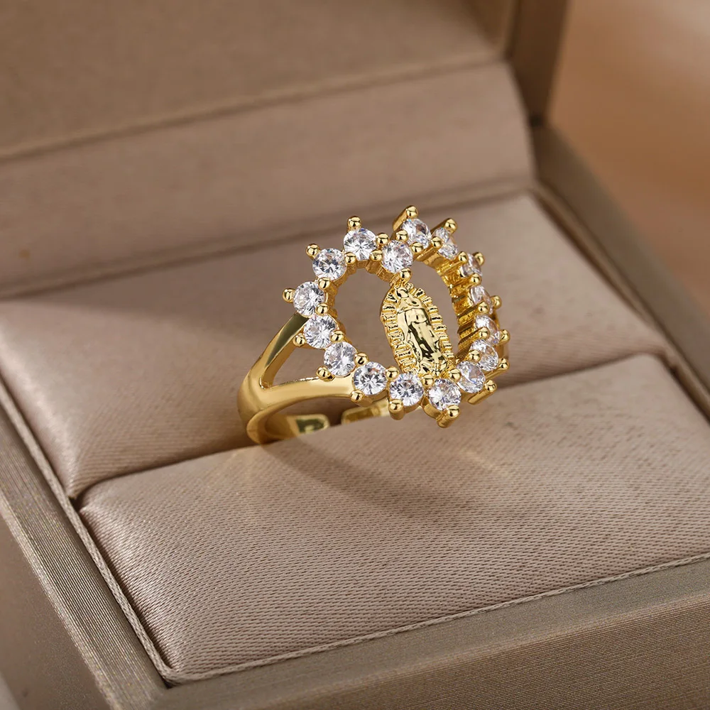 Zircon Heart Virgin Mary Rings Stainless Steel