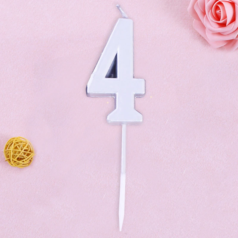 Silver Number 4 Свечи с цифрами на день рождения 1, 2, 3, 4, 5, 6, 7, 8, 9, 0, золотые и Серебристые детские свечи на день рождения для торта, вечерние украшения, свечи для торта - Цвет: Silver Number 4