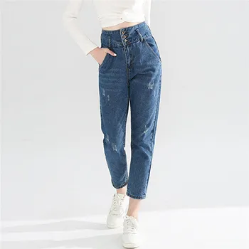 

Pant Jeans Women Fashion High Waist Button Zipper Pocket Denim Autumn Streetwear Washed Ripped Jeans For Women Sexy Pants E21