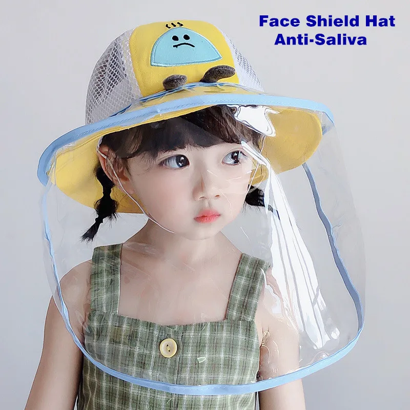 

Summer Kids Bucket Hat Baby Protective Face Shield Cover Mask Hat Anti Saliva Dustproof Dual-use Mesh Breathable Sun Hat Cap