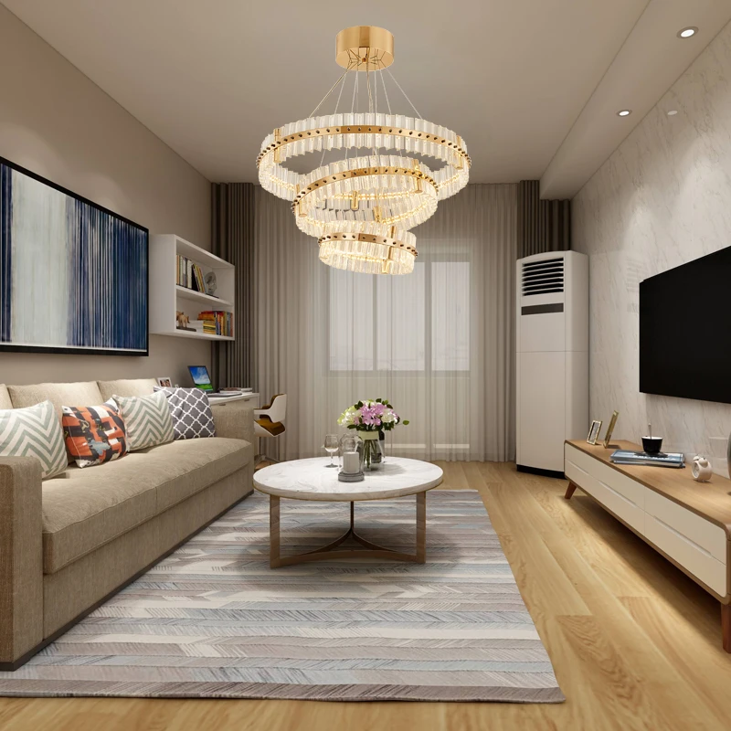 

Three-tiered circle crystal chandelier lighting villa living room hotel hall hanging lamp spiral staircase LED chandeliers