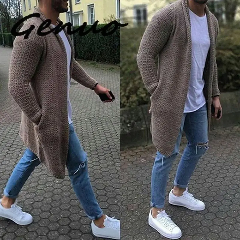 Genuo Повседневный Однотонный мужской кардиган уличная одежда с длинным рукавом трикотажные свитера осенние мужские облегающие свитера пальто размера плюс 3XL