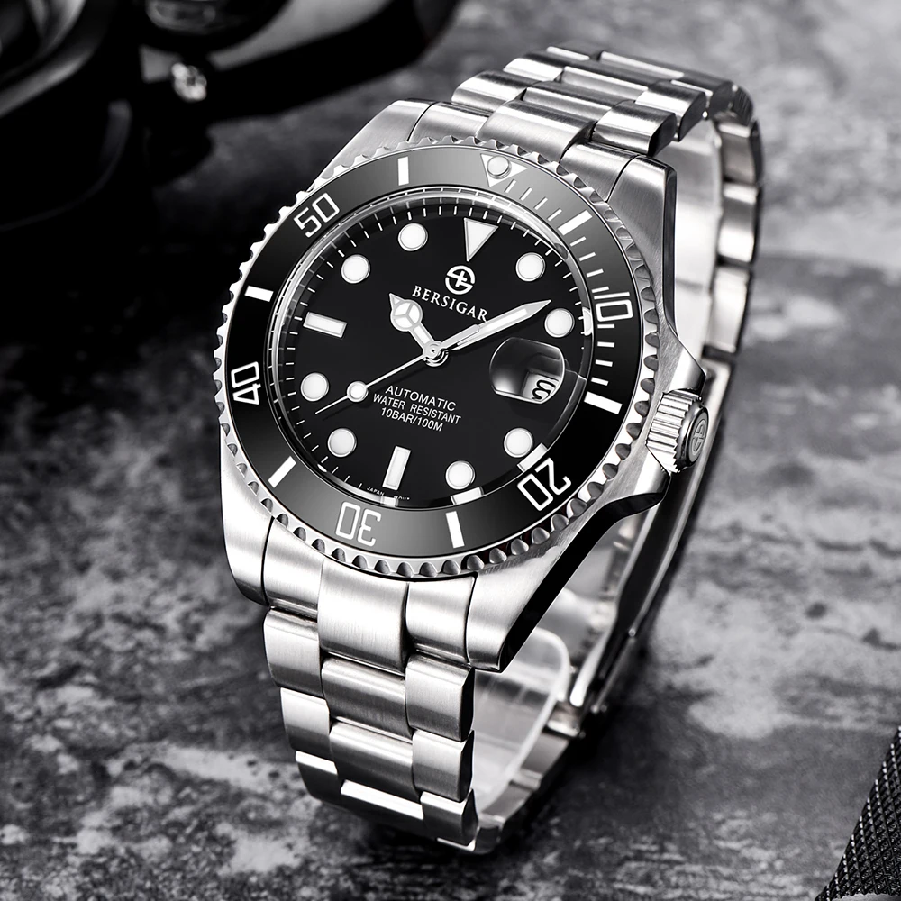 Bersigar Men's Automatic Watch Stainless Steel 100m Waterproof Business  Mechanical Watch Erkek Izle Relogio Masculino - Mechanical Wristwatches -  AliExpress