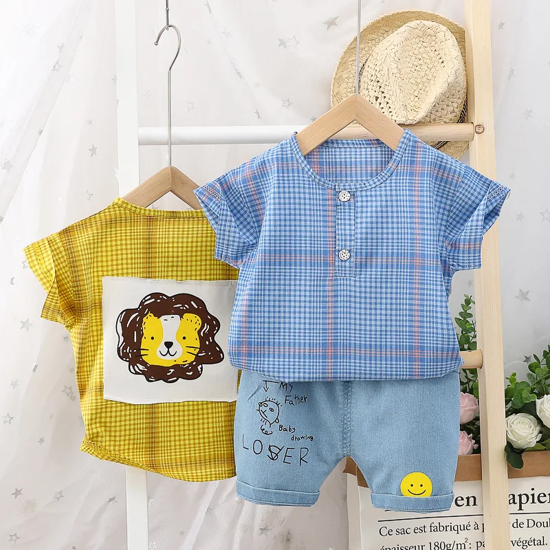 0-2y Baby Boy Clothing Summer Clothes Set For Plaid Top Pants 2Pcs Kids Sets Outfits Newborns |