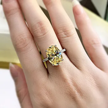 9*13MM Egg-shaped Yellow High Carbon Diamond Ring Woman S925 Silver Fine Jewelry Wedding Party Birthday Gift 6
