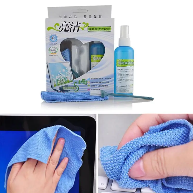 Three-piece Laptop Monitor Cleaning Kit with Liquid Cleaner, Brush, and Cloth Set Description Image.This Product Can Be Found With The Tag Names Computer cleaners, Computer Office, Laptop monitor cleaning kit lcd mobile phone screen