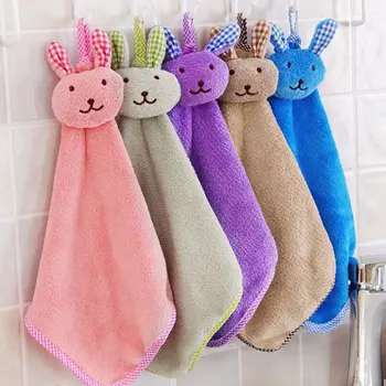 

cartoon Rabbit head high quality flannel wipe Hand towel kitchen bathroom Absorbent Cloth Hanging Hand Towels