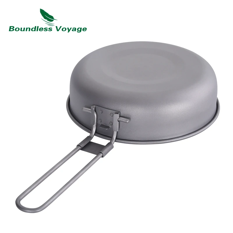 Boundless Voyage Ultra-light Titanium Frying Pan with Folding Handle Outdoor Camping Skillet Griddle Tableware Ti15170B