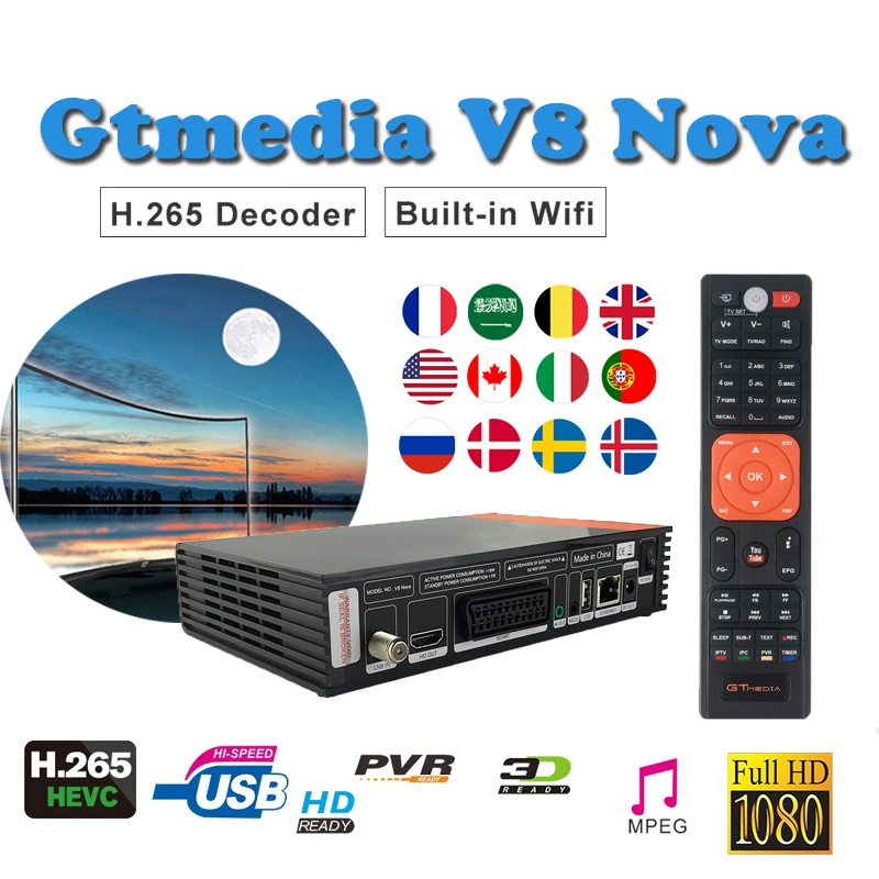 

Satellite finder DVB S2 FULL HD 1080P freesat v8 H.265 built-in wifi Gtmedia V8NOVA support cccam lines spain satellite receiver