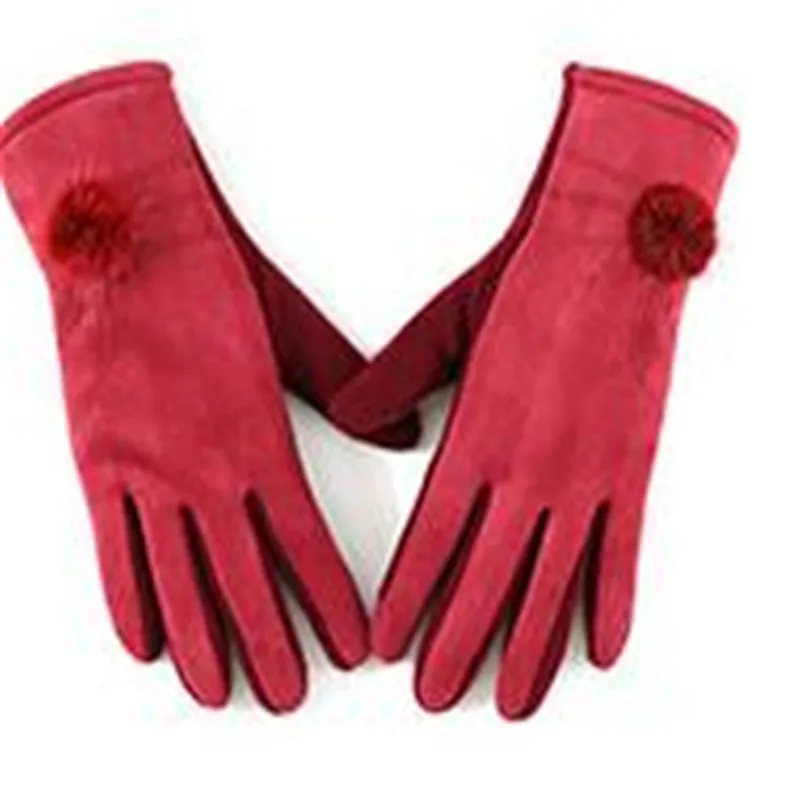 Зимние новые женские модные теплые перчатки из искусственной замши с сенсорным экраном в Корейском стиле, декоративные перчатки для езды на велосипеде, ST-032 - Цвет: 032-1