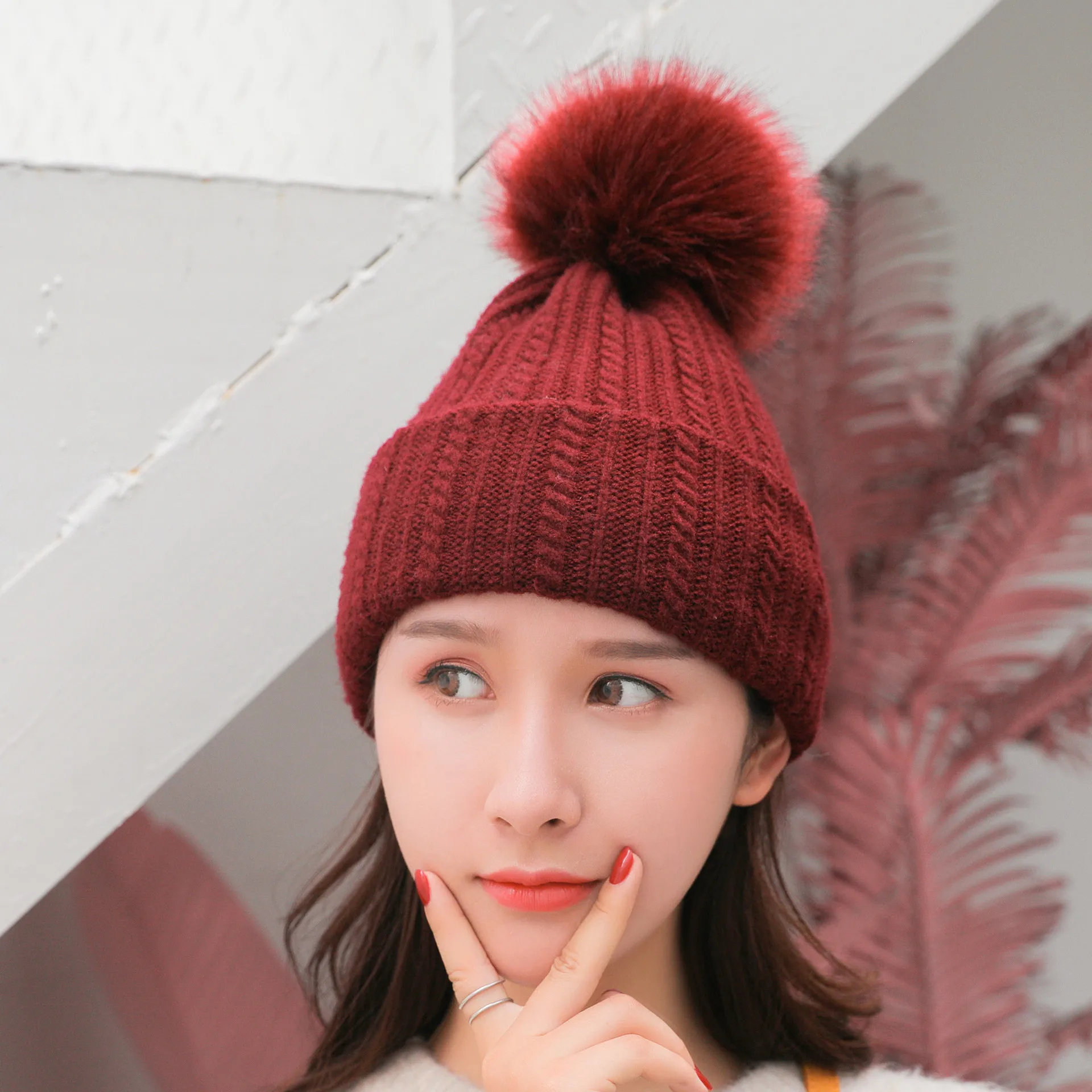 

[A Cap Three Wear] Women's Autumn And Winter Couples Korean-style Double Layer ma hua wen Thermal Knitted Yarn Hat Scarf Dual Pu