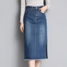 Женские юбки осень зима плюс размер длинные джинсы Синий Хлопок офисная повседневная юбка