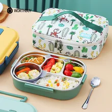 Worthbuy Draagbare Kinderen Lunchbox Met Compartiment 18/8 Roestvrij Staal Voedsel Container Voor Kinderen School Picknick Bento Voedsel Doos
