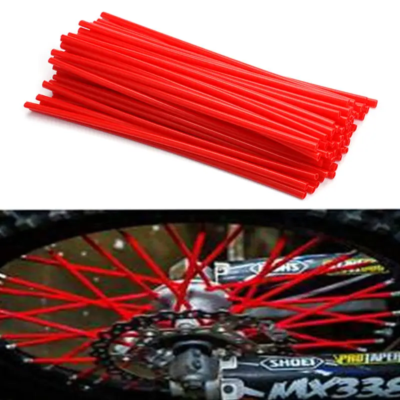 72 Pieces Universal Motocross Wheel Rim Spoke Wraps Skins Cover Blue/Red
