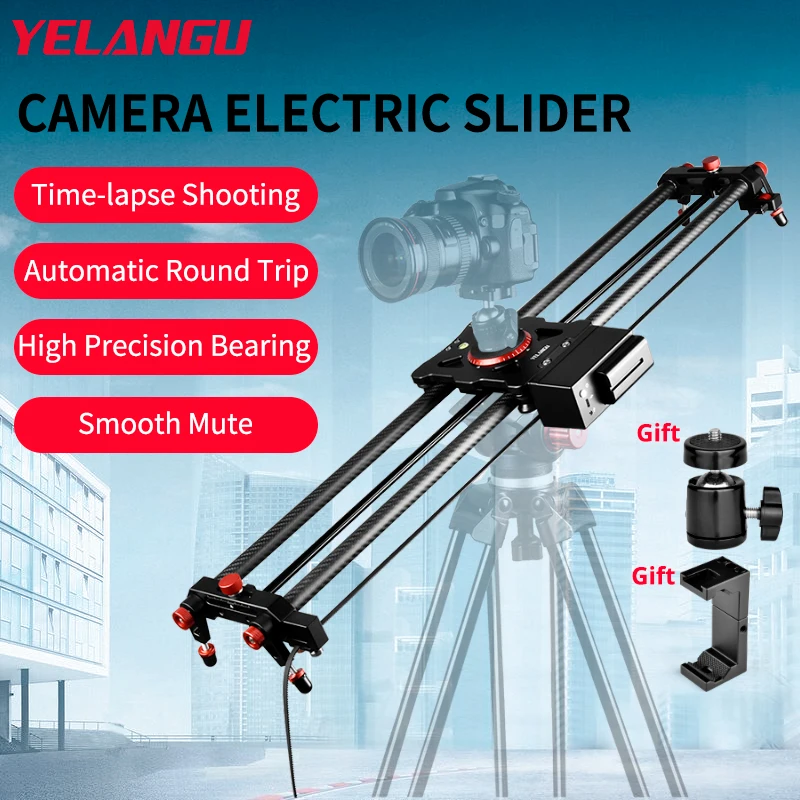 

YELANGU Professional Camera Slider Motozied Video Carbon Fiber Track Rail with Mute Motor Time Lapse Wireless Control Remote