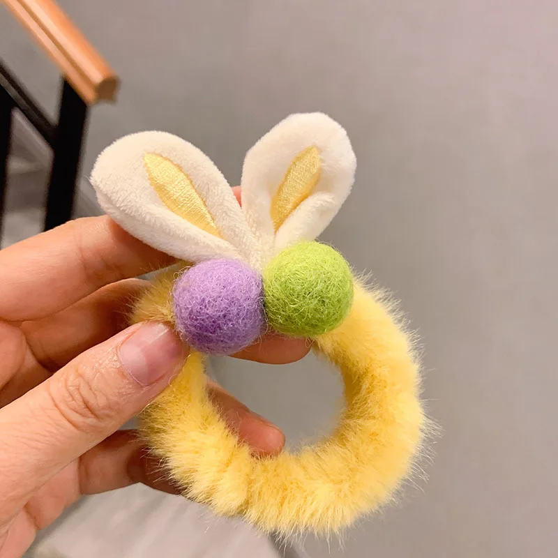 40 шт./лот DIY простой мульти плюшевый мультяшный кролик лента для волос кашемировые шарики резинка для волос Инструменты для укладки волос аксессуары HA1733