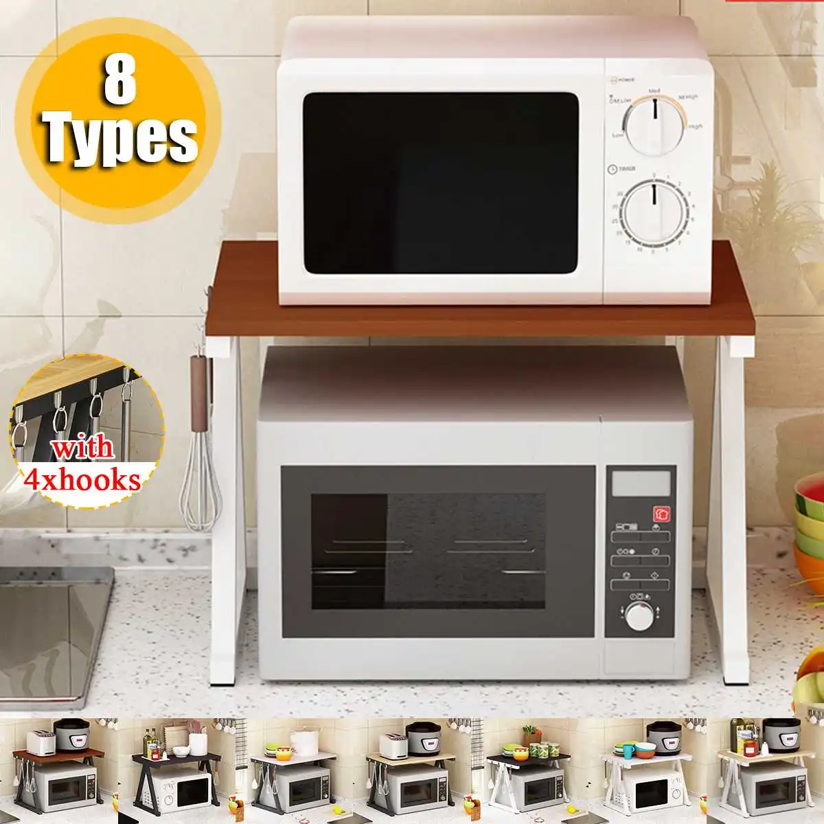 

Microwave Oven Rack Kitchen Shelf Organizer Wood Steel Kitchen Storage Rack Over the Oven Shelf Kitchen Tool Organizer Home