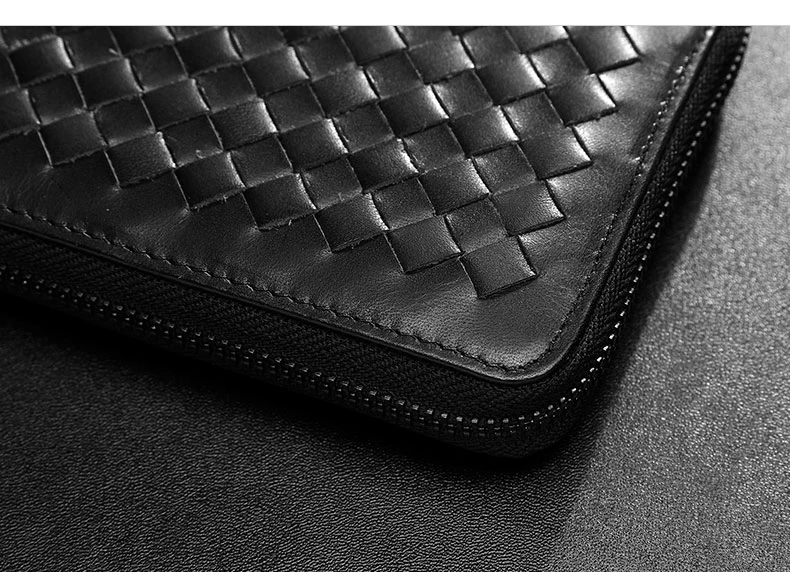 Wmnuo Brand Wallet Men Woven Genuine Leather Cow Coin Purse Card Holder Man Zipper Long Wallet For Men Large Capacity Hot